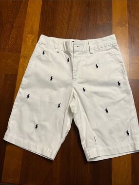 Ralph Lauren White Shorts with Navy Polo Player Embroidery, size 8 kids